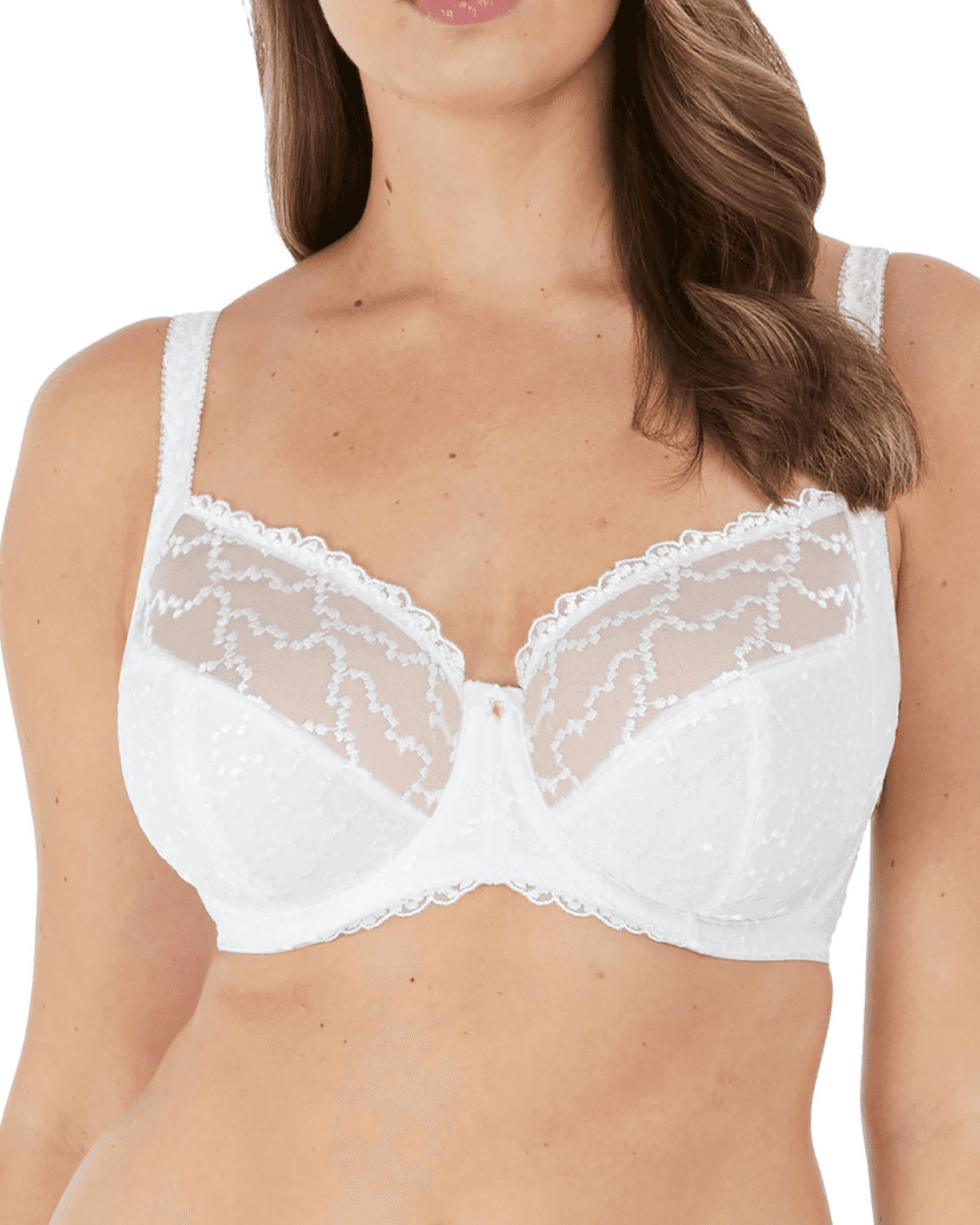 image of Fantasie Ana underwired bra in white with embroidered lace and side support.