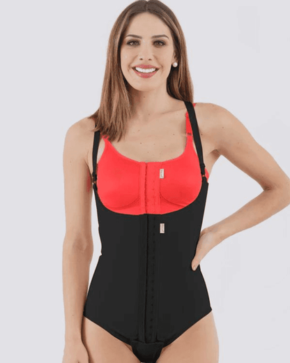 Image of lady wearing the macom high back girdle in black. Suitable for abdominal surgeries including caesarean delivery and liposuction procedures